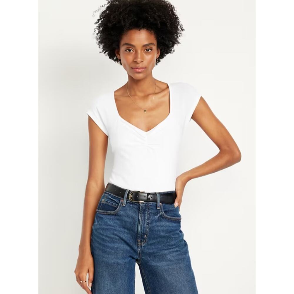 White Double-Layer Cinched Bodysuit – Size Small